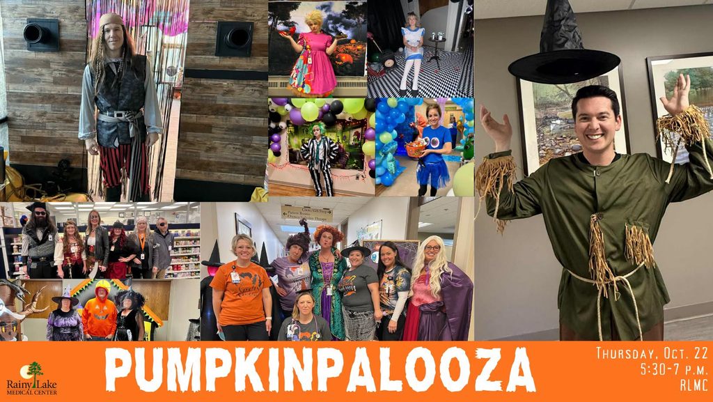 Collage of Rainy Lake Medical Center employees dressed in various Halloween costumes for a Pumpkinpalooza event. | Rainy Lake, MN